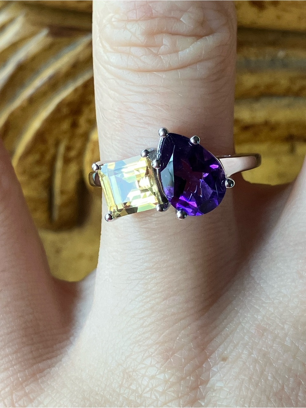 African Amethyst Brazilian Citrine Ring Size 7.75